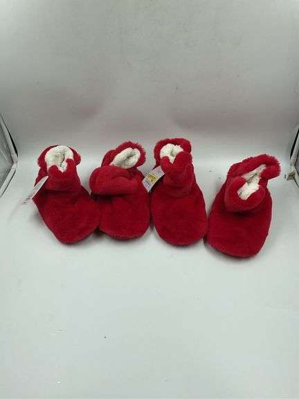 Lot of 4 Pairs of Red Faux Fur Bootie Slippers image