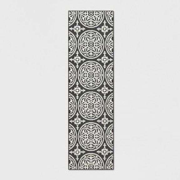 Threshold Gray Medallion Washable Runner Rug 24"x84" image