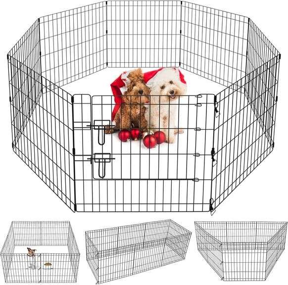 Puppy Pet Playpen 8 Panel 24 Inch Indoor Outdoor Metal Portable Folding Animal Exercise Dog Fence Ideal for Pet Animals Dog Cat Rabbit Breed Puppy (24" x 24" x 8) image