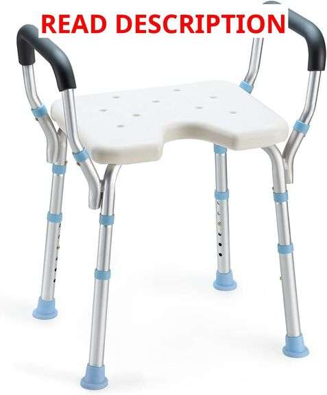 OasisSpace Adjustable Shower Chair with Arms for Inside Shower, Heavy Duty Shower Bench with Cutout Seat 300lbs, Medical Tool Free Bathtub Stool for Seniors, Elderly, Handicap, Disabled image