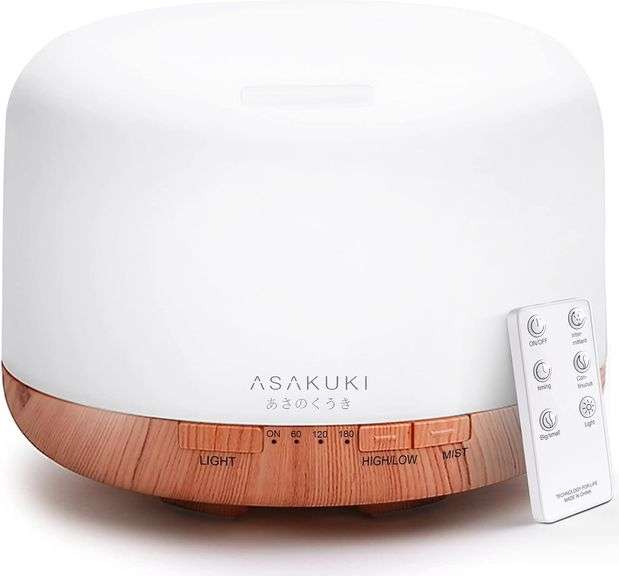 ASAKUKI 500ml Premium, Essential Oil Diffuser with Remote Control, 5 in 1 Ultrasonic Aromatherapy Fragrant Oil Humidifier Vaporizer, Timer and Auto-Off Switch Brown image