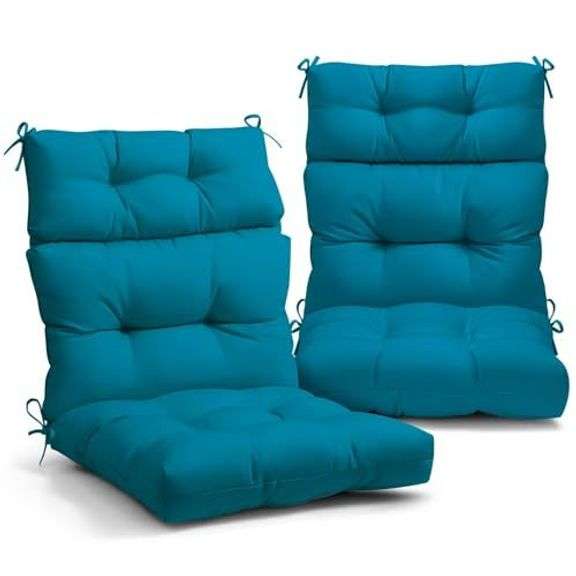 EAGLE PEAK Tufted Outdoor/Indoor High Back Patio Chair Cushions, Set of 2, 46' x 22', Peacock Blue image