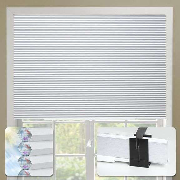 Cellular Shades No Tools No Drill Custom 48" W(32"-48") x 64" H Honeycomb Blinds Blackout for Window Easy Cutting Telescopic Track Cellular Blind Pearl White image