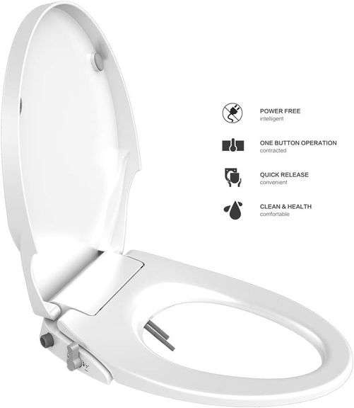 Toilet Seat Bidet Seat with Self Cleaning Dual Nozzles Non electric Separated Rear & Feminine Cleaning Natural Water Spray, soft close toilet seat,Easy DIY Installation image
