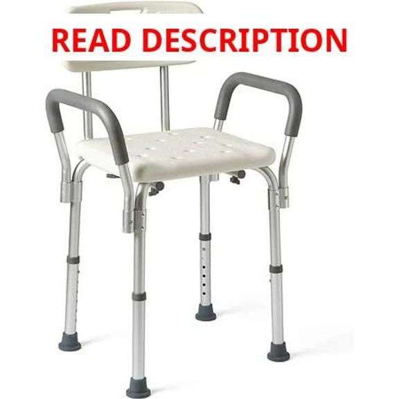 Medline Shower Chair Bath Seat with Back and Padded Armrests, Height Adjustable, Supports up to 350 lbs., White image