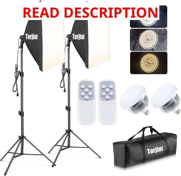 Torjim Softbox Photography Lighting Kit, 2Pcs 27" x 27" Professional Soft Box | 3000K-7500K 85W LED Bulbs with Remote, Photography Continuous Lighting Kit for Studio Lights, Portrait, Video Recording