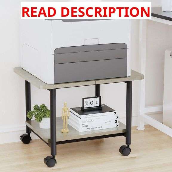 Printer Stand 2-Tier Large Printer Table Under Desk Printer Stand for 3D Printers, Desktop Printers, Laser Printers, Rolling Printer Cart with Wheels for Home Office Storage (Gray)