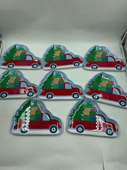 Set of 8 Truck with Christmas Tree Dessert Plates image