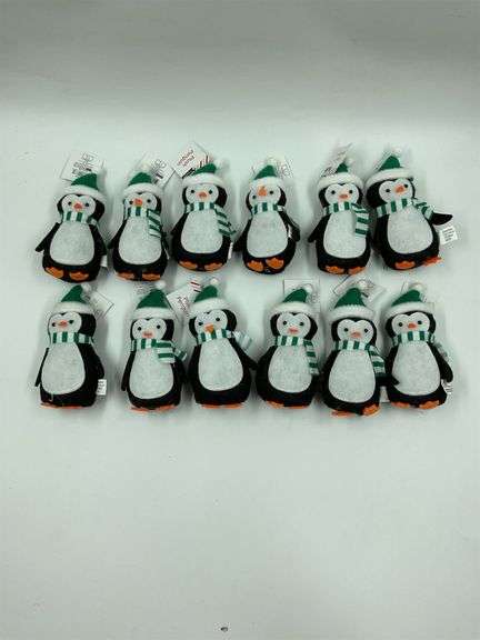 Set of 12 Plush Penguin Christmas Ornaments