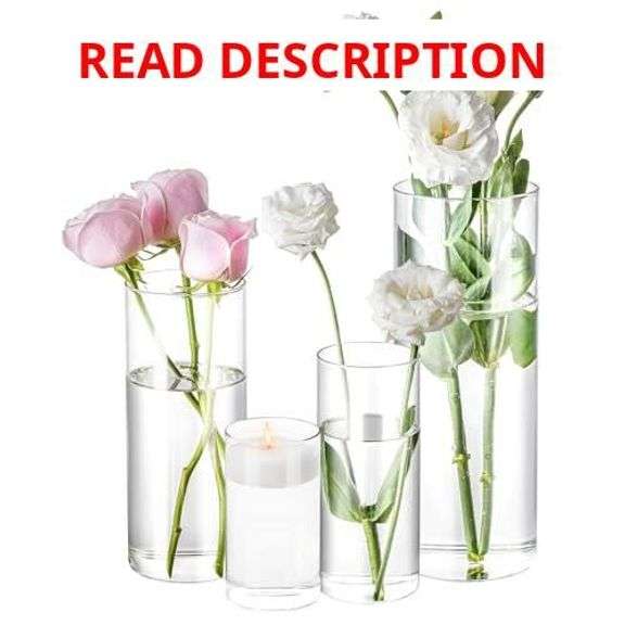 4 Pack Glass Cylinder Vases 4,6,8,10 Inch Tall Clear Flower Vase Hurricane Floating Candle Holder for Table Centerpiece Wedding Home Decor image