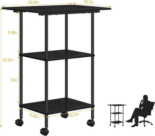 Black Modern Printer Stand with Storage 3 Tier Rolling Cart, Large Printer Table for Home Office, Multi-Level Storage, Compatible with Printers, Scanners, Office Supplies