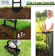 3 in 1 Lawn Tool Kit, Core Aerator Lawn Spike Tool, Half Moon Hand Yard Edging Tool for Landscaping, Coring Tool with Soil Core Tray, Manual Garden Plug Aerator for Grass Aeration