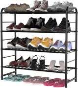 REGILLER 4-Tier Stackable Shoe Rack, Expandable & Adjustable Shoe Organizer Storage Shelf, High Capacity, Wire Grid, Black
