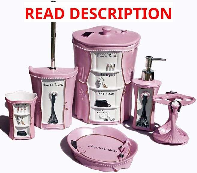 LUANT 6 PCS Bathroom Accessories Including Soap Dispenser, Soap Dish, Tumbler, Teethbrush Holder, Trash Can and Toilet Brush, Decoration for Girl's Bathroom, Countertop Oragnizer, Pink