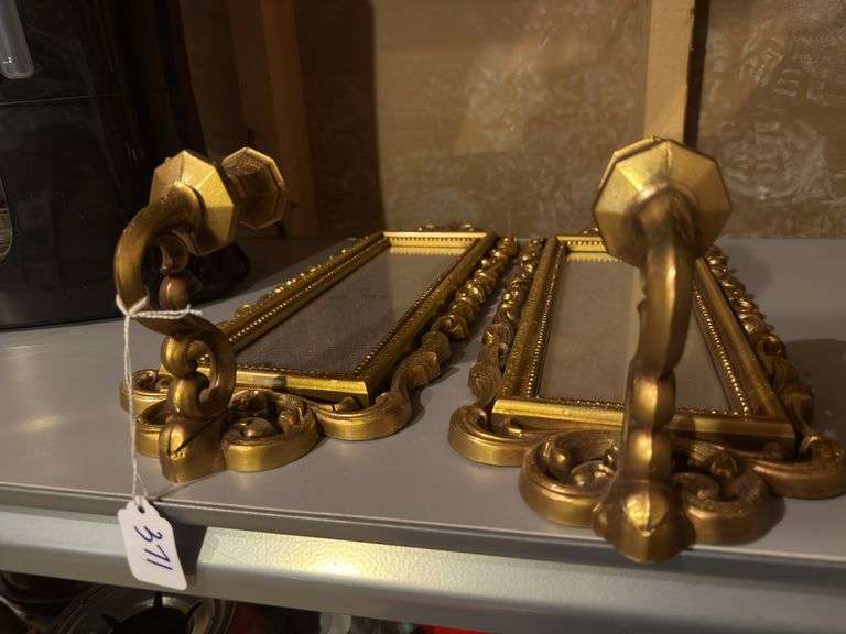 Pair of Ornate Gold Tone Wall Sconce Mirrors