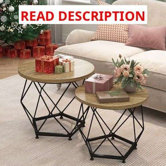 Small Coffee Table Set of 2, Modern Round Coffee Table with Metal Frame, Living Room Table with Easy Assembly, Side End Table for Bedroom, Office image