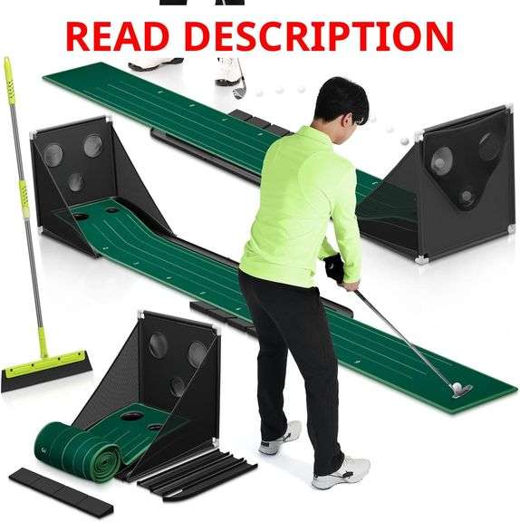 Indoor Putting Green - Golf Putting Mat with Net, 2-Sized Holes, Putter Alignment Guide, Multiple Back Roller - Golf Training Mat for All Skills, Home Practice Putting Green Indoor, Office image
