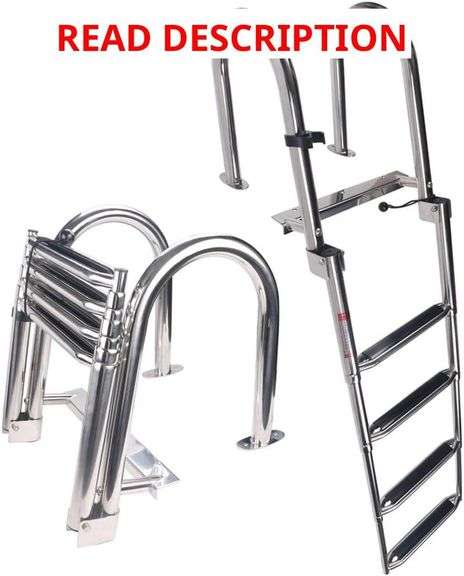 Stainless Steel in-Board 4-Steps Ladder Welded Reinforce Folding Docking Ladder, Folding Telescoping Rear Entry Inboard Ladder image