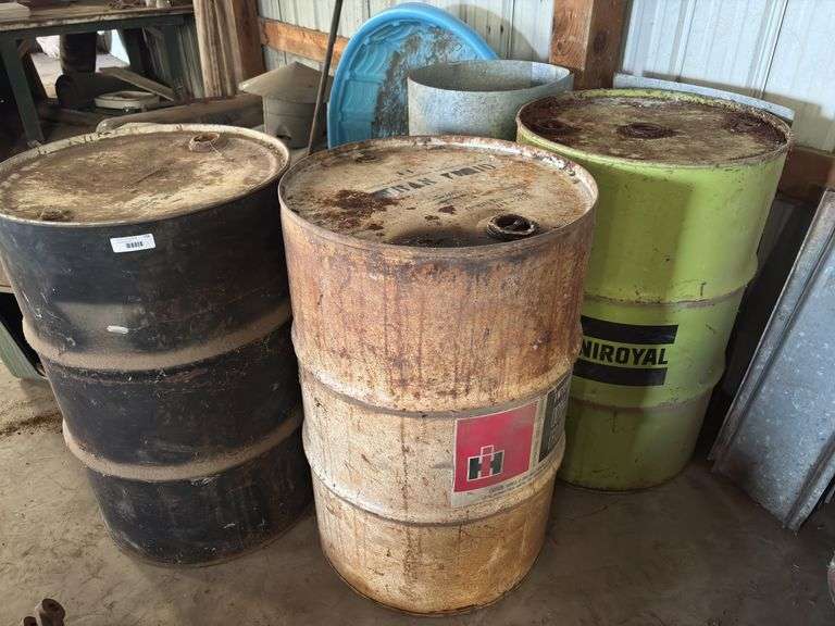 (3) Empty Metal Barrels, rusted ends image