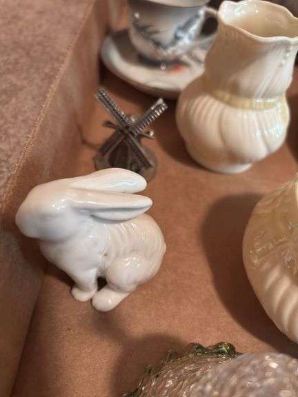 Box Lot of Decorative Items: Teacups, Dishes, Figurines, and More