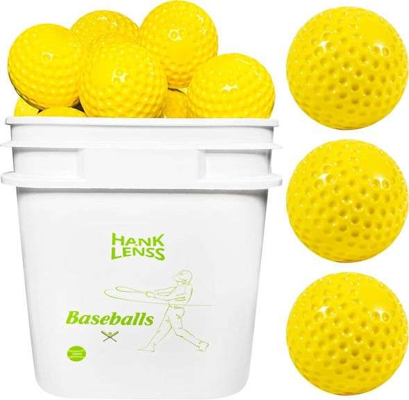 24 Pack Bucket of Dimpled Baseballs for Pitching Machine - Practice Balls for Hitting and Fielding, Rubber Baseballs for Hand-Eye Coordination image