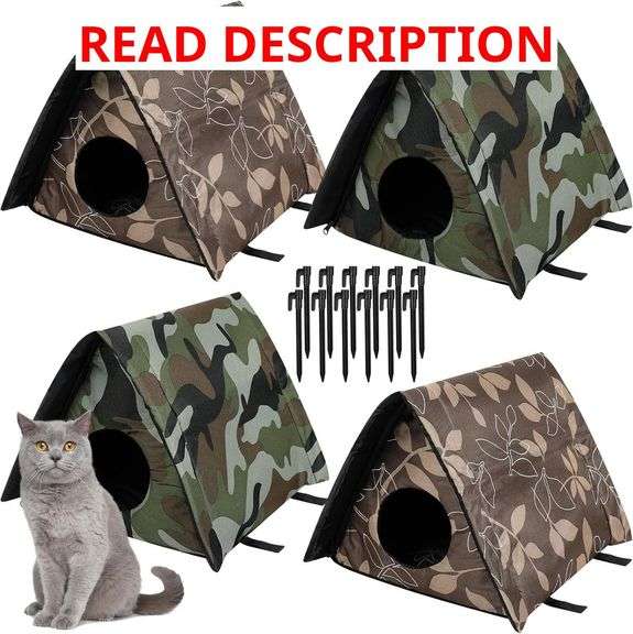 Wenqik 4 Pcs Small Stray Cat Shelter, Waterproof Outdoor Cat House Foldable Warm Pet Cave Winter Animal Tent Bed Anti Slip Kitten Cave for Feral Puppy Weatherproof(Foliage,15.3 x 12.8 x 12.6 in)