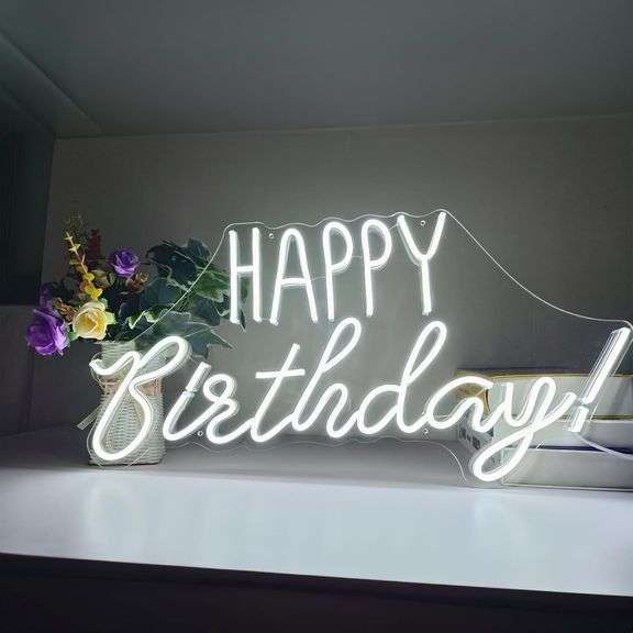 24 x 12 inches Large Happy Birthday Neon Sign for Wall Decor,USB Powered,Reusable Happy Birthday Trefoil Led Light Up Sign for All Birthday Party Decoration,Party,Backdrop Gift image