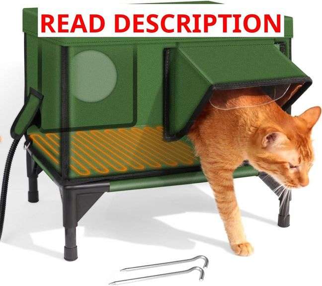 Elevated Heated Cat House for Outdoor Cat, Outside Heated Cat Bed Cat Shelter Kitty with Pet Heating Pad, Waterproof & Safe Escape Door & Insulated, Weatherproof Home for Stray Cat image
