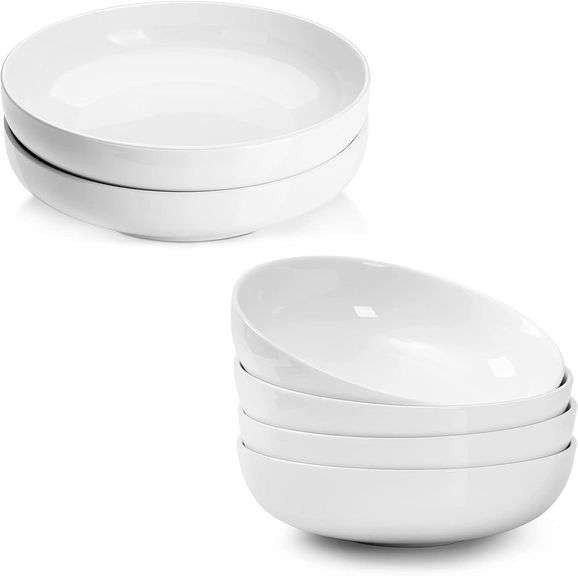 DOWAN Large Pasta Bowls, 47 Ounce Extra Deep Soup Bowls and Salad Serving Bowls, 8.5 x 2.5 Inches Ceramic Pasta Plates, Pasta Bowls Set of 4, White image