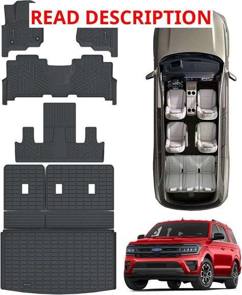Floor Mats & Cargo Liner with Backrest Mat for 2018-2024 Ford Expedition 7 Seats with 2nd Bucket Seats (Only Fit MAX Or L) All Weather Protection TPE Rubber Floor Liners Accessories, Black image