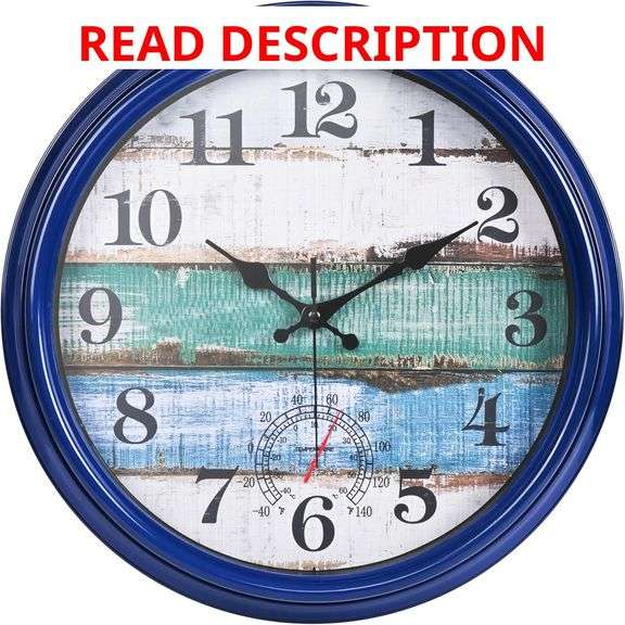 Large Outdoor Clock Waterproof with Thermometer Vintage Rustic Coastal Clock for Pool Garden Patio (16 Inch) image