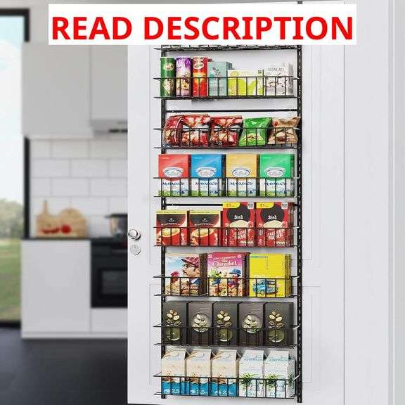 8-Tier Pantry Door Oragnizer, Over The Door Pantry Organizer Rack and Storage, Hanging Spice Rack Shelves Door, Home Office Laundry Room Bathroom & Kitchen Organization Essentials Metal image