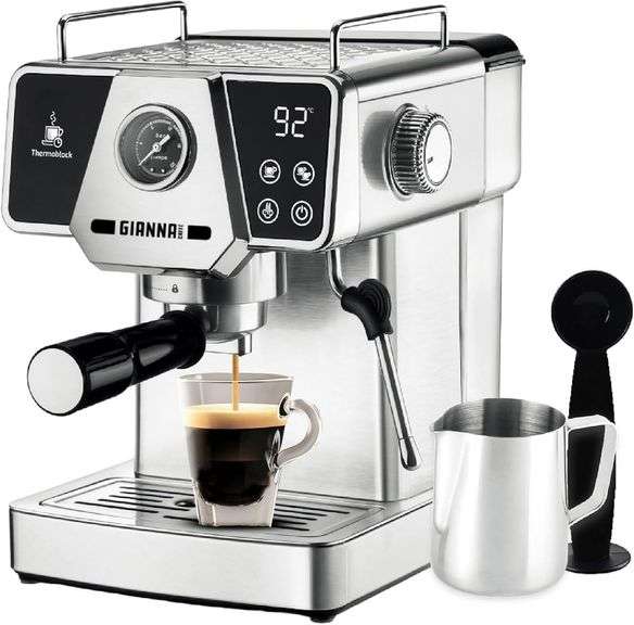 GIANNA Espresso Machine 20 Bar, Compact Espresso Maker with Steam Milk Frother, Stainless Steel Coffee Machine with 60oz Removable Water Tank for Cappuccino, Latte, Silver image