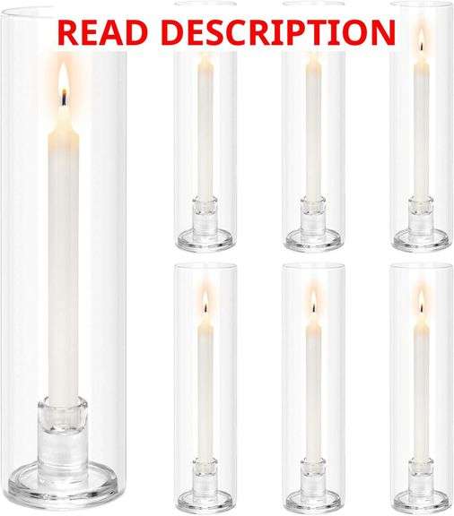 Hurricane Glass Candle Holders: 6 Pcs Candlestick Holder for Taper Candles with Cylinder Covers 11.8 inch Tall Windproof Clear Candlesticks Holder Stand for Wedding Party Christmas Home Decor image