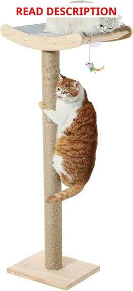 Window Cat Perch with Scratching Posts, 46" Wood Tree Bed for Maine Coon Big Cats Perching and Lounging, Mounted with 3 Strong Suction Cups (Wood Platform) image