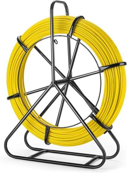 Fish Tape Fiberglass 656FT, Duct Rodder Fish Tape Pulling Tool, Cable Running Electric Fish Tape Tool Rod with Steel Reel Stand 6MM x 200M image