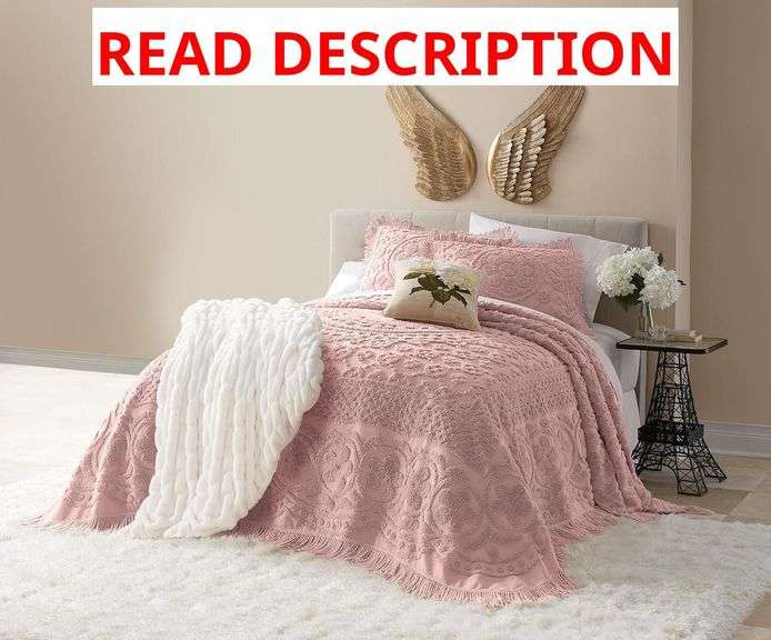 Montgomery Ward Emily Floral Chenille Bedspread, Soft Cotton Comforter Set, Queen Size Quilt - Luxury Hotel Bedding, Queen Bedspread (Blush, Queen) image