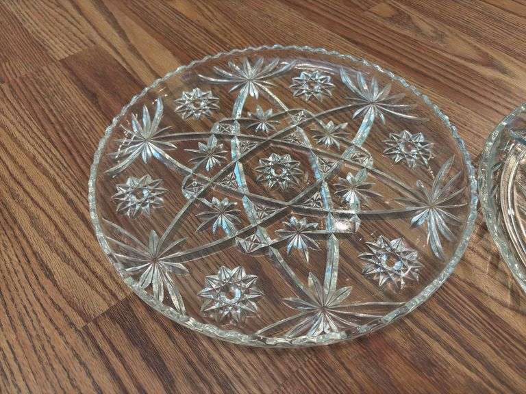 Two Clear Glass Serving Platters