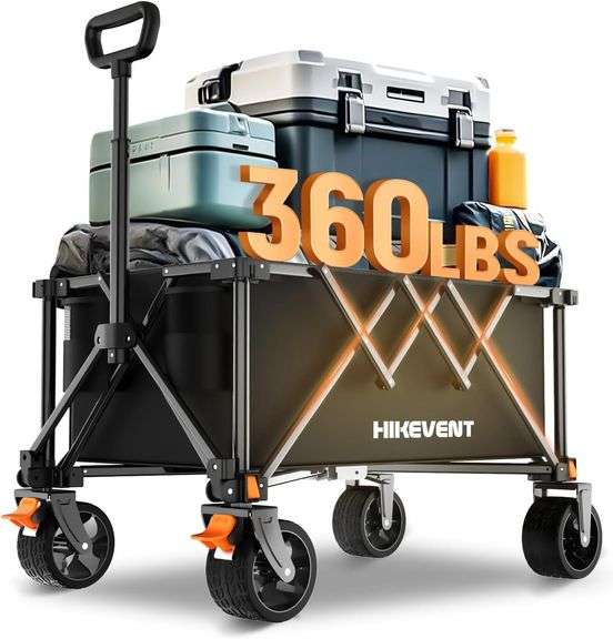 Collapsible Wagon Cart, 360Lbs Heavy Duty Foldable Beach Wagon with Wider Wheels, Utility Grocery Shopping Cart for Garden, Camping, Sports, Black image