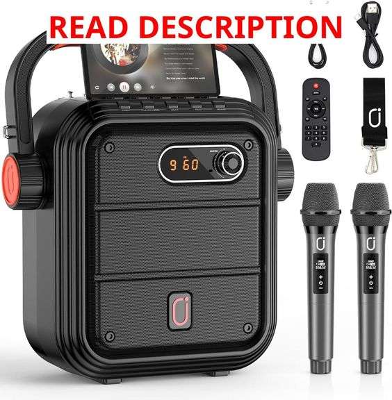 JYX Karaoke Machine with 2 Wireless Microphones, Portable Bluetooth Speaker PA System with Shoulder Strap, Subwoofer Support TWS, USB, Radio, AUX, REC, Bass&Treble for Home Party/Meeting/Adults/Kids