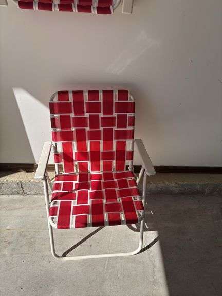 Pair of Red and White Folding Lawn Chairs