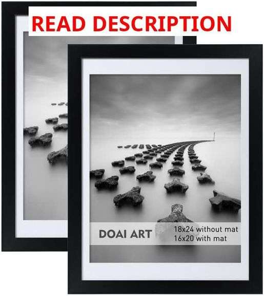 DOAI ART 18x24 Poster Frame Black 2 Pack without Mat or 16x20 Picture Frame with Mat - Polished Plexiglass for Wall Vertically or Horizontally Display image