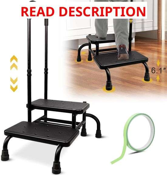 2 Step Stool with Handle for Elderly with Reinforced Leg, Heavy Duty Step Stool for Seniors Adults, Medical Foot Stool with Adjustable Handrail for Kitchen, Bathtub, RV, Holds up to 400LBS image