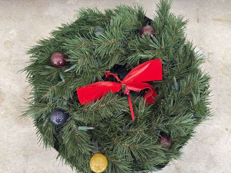 Pre-Lit Holiday Wreath with Ornaments and Light Cables