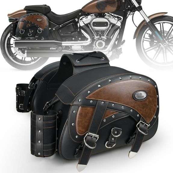 Motorcycle Saddlebags Leather, 35L Large Capacity Throw Over Saddle Bags Motorcycle Side Luggage Bags with Cup Holders, Compatible with Sportster Softail Dyna Shadow Road King Universal, 2PCS image