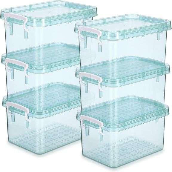 Wenqik 6 Pack Colorful Plastic Storage Bins with Lids 4 Quart Small Storage Latch Box Stackable and Nestable Clear Organizer Bins with Latching Handle and Buckle for Organizing(Cyan) image