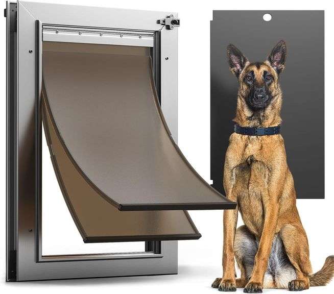 Dog Door, All Aluminum Large Dog Door, Heavy Duty Doggy Doggie Pet Door for Install in Interior Exterior Doors or Wall, 2 Magnetic Flaps, Energy Efficient, Closing Panel for Pets Up to 110Lb image
