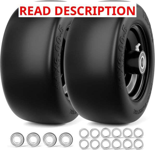 11x6.00-5 Lawn Mower Tires Flat Free, Zero Turn Mower Front Tires, 11x6-5 Solid Mower Wheel for Residential and Commercial, 3/4" and 5/8" Bearing, 6"- 8" Center Hub, 2Pack Black, 400Lbs image
