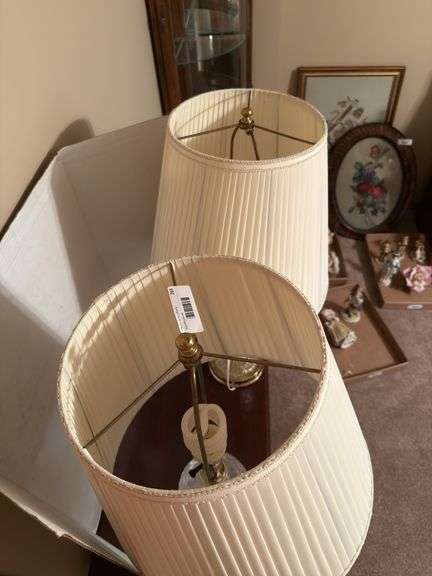 Pair of Decorative Glass Lamps with Pleated Shades