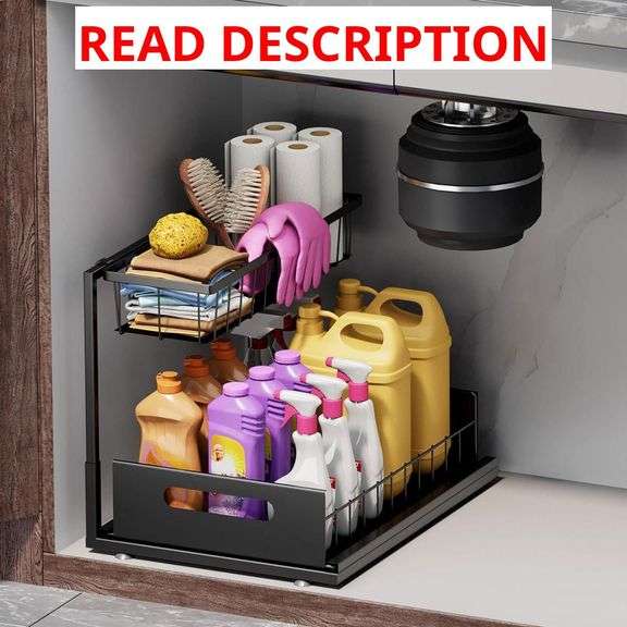 Under Sink Organizers and Storage 2 Tier Slide Out Kitchen Cabinet Organizer Sturdy Metal Bathroom Storage (Black, 1 Pack) image